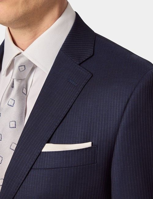 Dark Blue Pinstripe Wool Tailored Fit Suit-preview