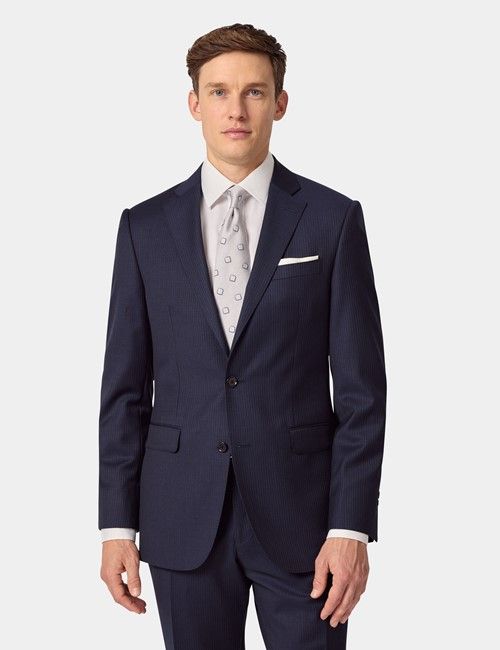 Dark Blue Pinstripe Wool Tailored Fit Suit