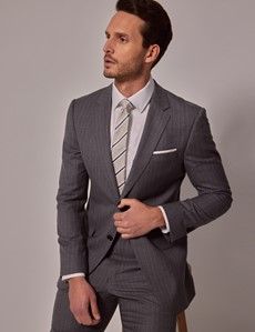 Grey Stripe Slim Suit Jacket