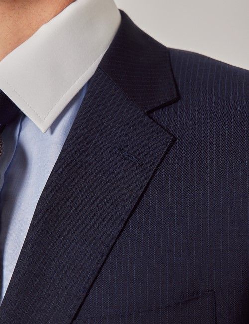 Dark Blue Pinstripe Wool Slim Fit Suit-preview