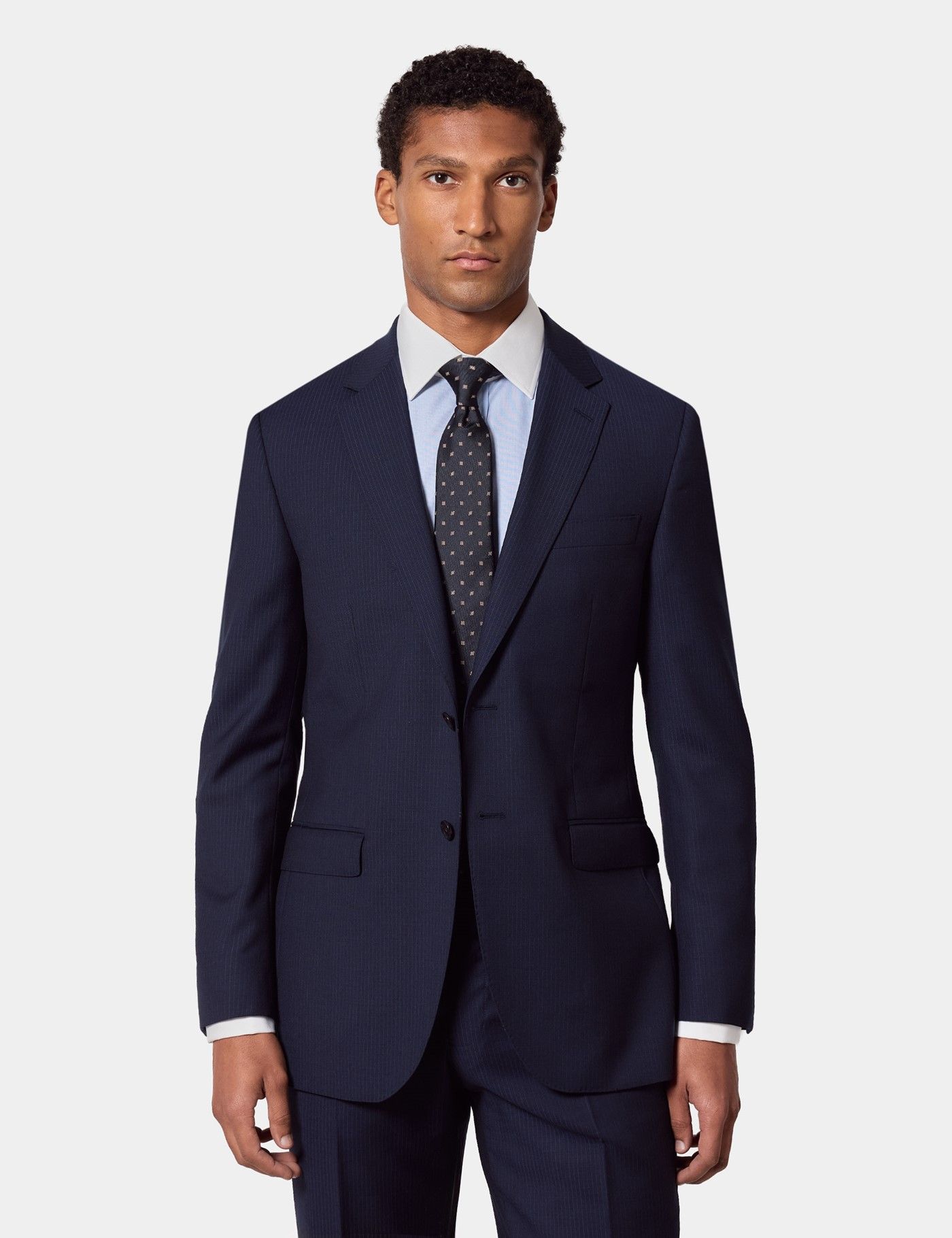Slim Fit Dark Blue Pinstripe Suit