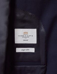 Slim Fit Dark Blue Pinstripe Suit