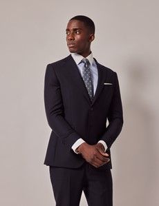 Navy Self Stripe Slim Suit Jacket