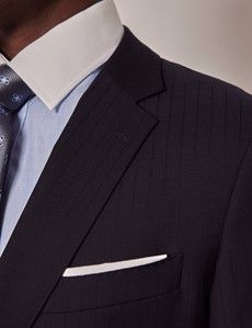 Navy Self Stripe Slim Suit Jacket
