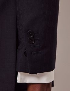 Navy Self Stripe Slim Suit Jacket