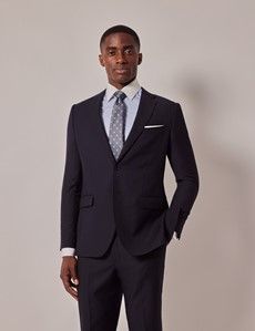 Navy Self Stripe Slim Suit Jacket
