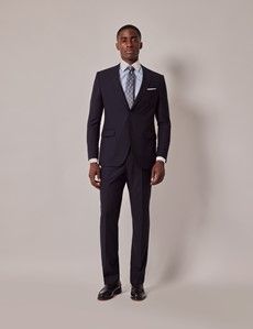 Navy Self Stripe Slim Suit Jacket
