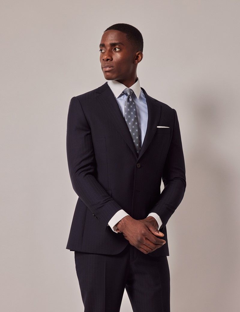 Men's Navy Self Stripe Slim Suit | Hawes & Curtis