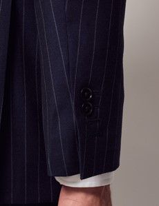 Navy Chalk Stripe Wool Double Breasted Slim Fit Suit Jacket-preview7