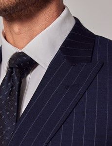 Men's Navy Chalk Stripe Double Breasted Slim Fit Suit Jacket | Hawes ...