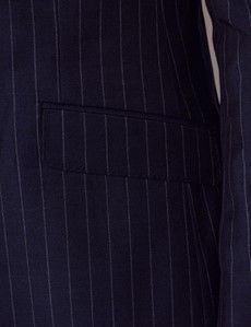 Navy Chalk Stripe Wool Double Breasted Slim Fit Suit Jacket-preview3