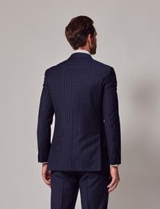 Navy Chalk Stripe Wool Double Breasted Slim Fit Suit Jacket-preview5