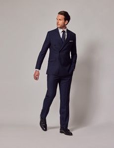 Navy Chalk Stripe Double Breasted Slim Suit