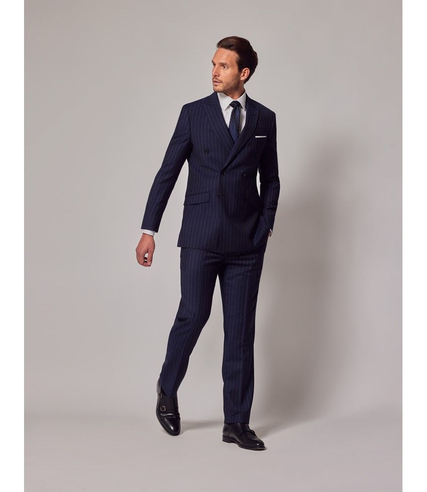 Men's Navy Chalk Stripe Double Breasted Slim Fit Suit Men's Navy Chalk Stripe Double Breasted Slim Fit Suit