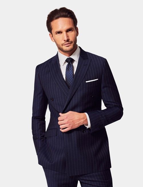 Navy Chalk Stripe Double Breasted Slim Suit