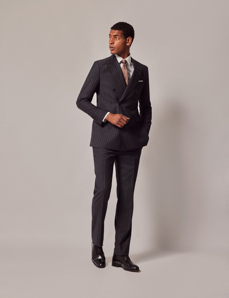 Men's Charcoal Chalk Stripe Wool Double Breasted Slim Fit Suit| Hawes &  Curtis