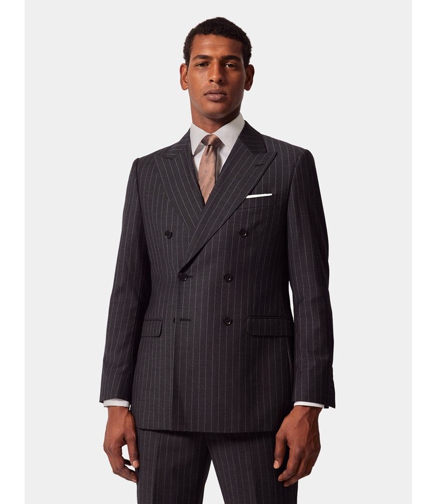 スーツ 50's style shadow double check suit Men's Charcoal Chalk Stripe Double Breasted Slim Suit