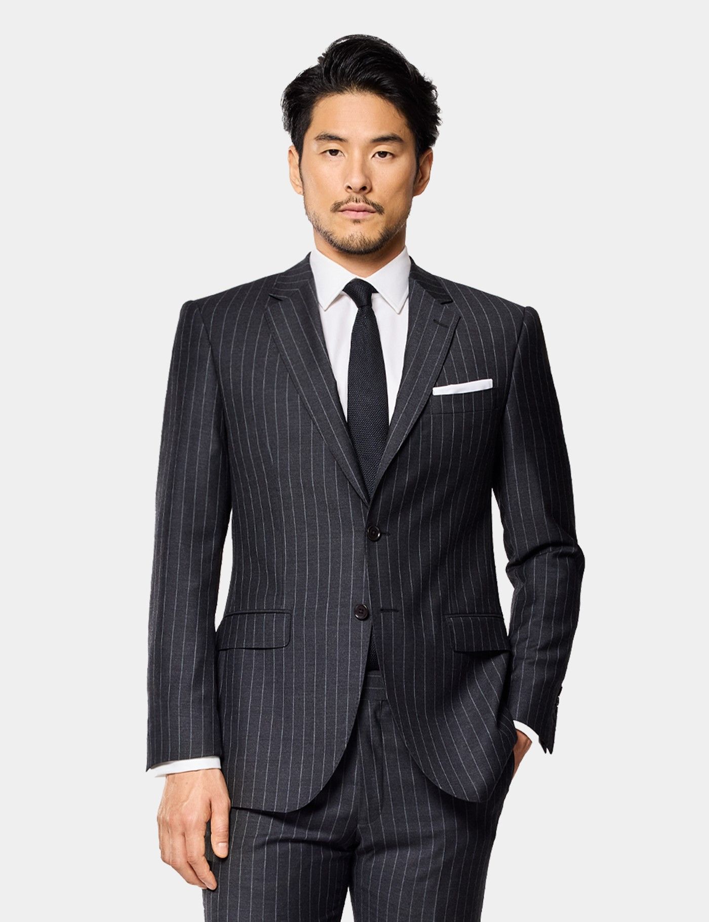 Men's Charcoal Chalk Stripe Slim Suit Jacket | Hawes & Curtis