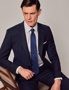 Navy Chalk Stripe Wool Slim Fit Suit Jacket-preview7