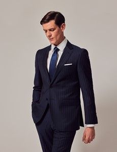 Navy Chalk Stripe Wool Slim Fit Suit Jacket-preview4