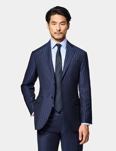 Slim Fit Navy Chalk Stripe Suit Jacket
