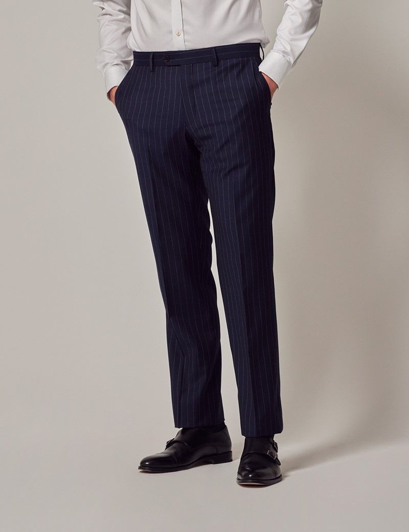 Men's Navy Chalk Stripe Slim Fit Suit | Hawes & Curtis