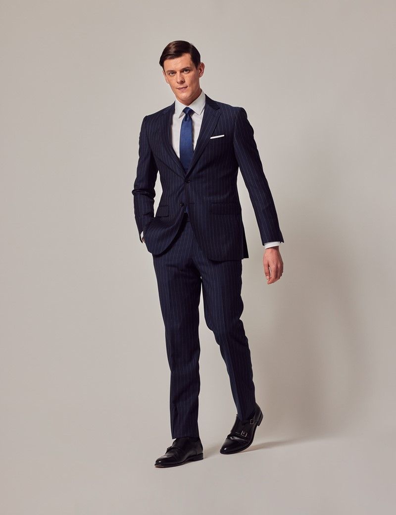 Navy Chalk Stripe Wool Slim Fit Suit