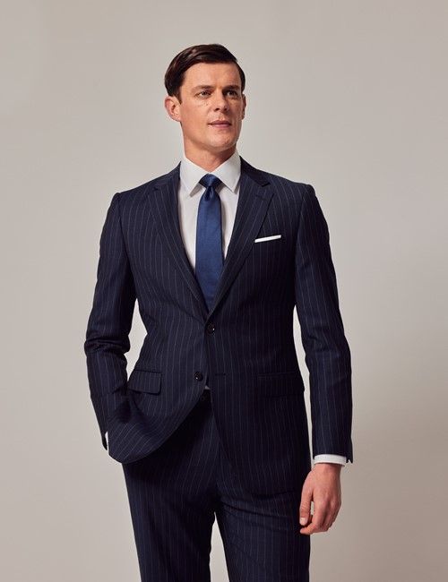 Navy Chalk Stripe Wool Slim Fit Suit