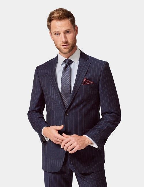 Classic Fit Navy Chalk Stripe Suit Jacket
