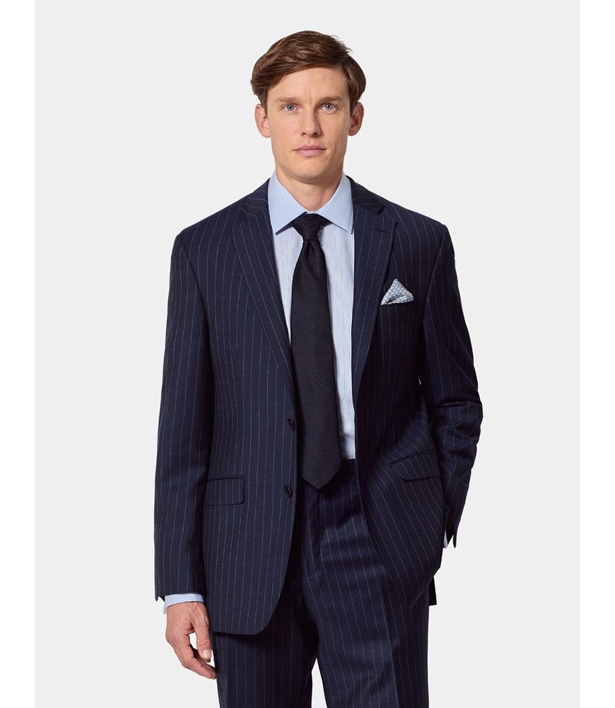 Men's Navy Chalk Stripe Classic Fit Suit Jacket | Hawes & Curtis