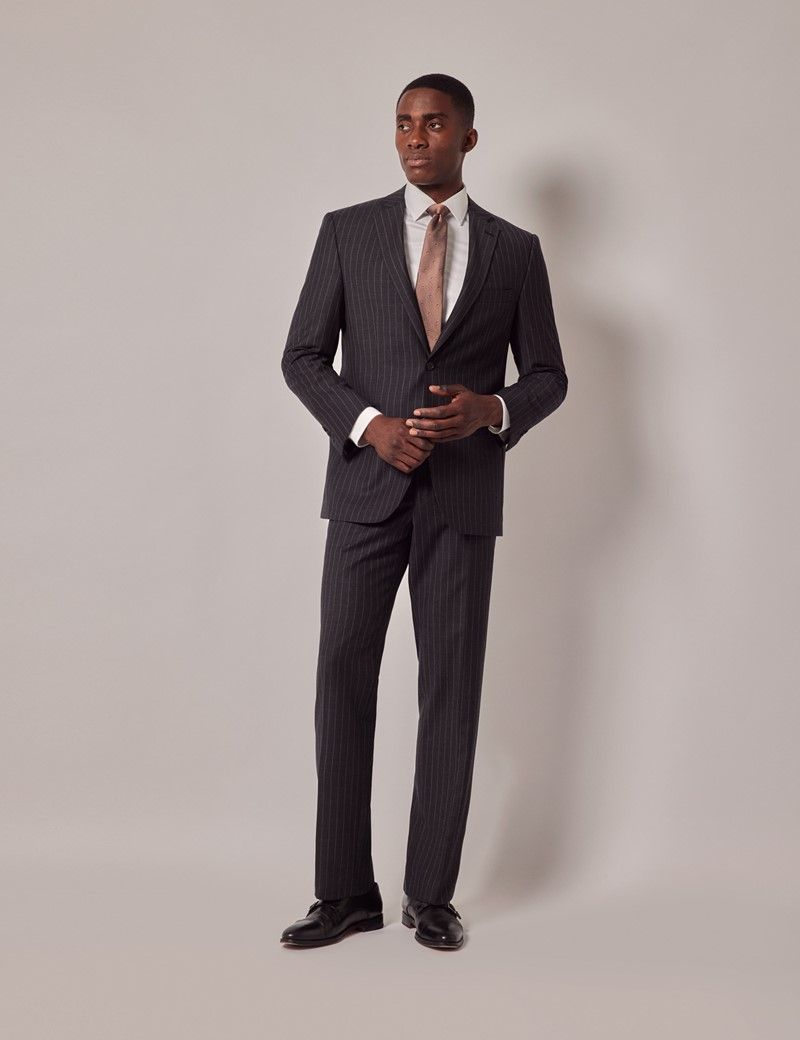 Men's Charcoal Chalk Stripe Classic Suit | Hawes & Curtis