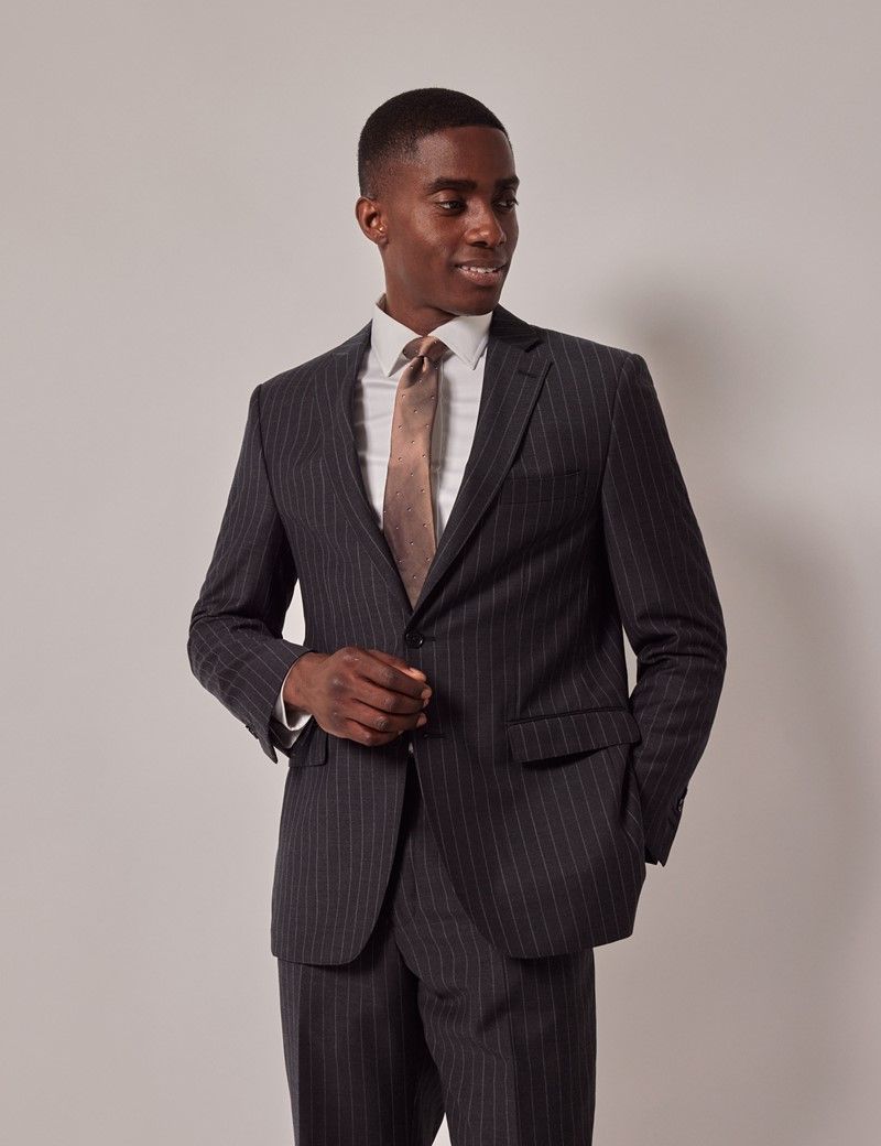 Men's Charcoal Chalk Stripe Classic Suit | Hawes & Curtis