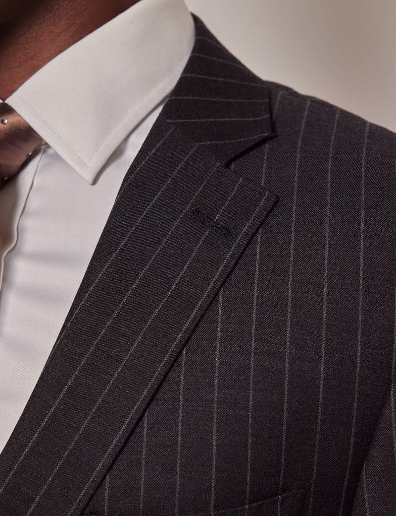 Men's Charcoal Chalk Stripe Classic Suit | Hawes & Curtis