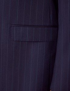 Men's Navy Herringbone Stripe Tailored Italian Suit Jacket - 1913