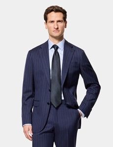 Tailored Fit Navy Herringbone Stripe 1913 Suit Jacket