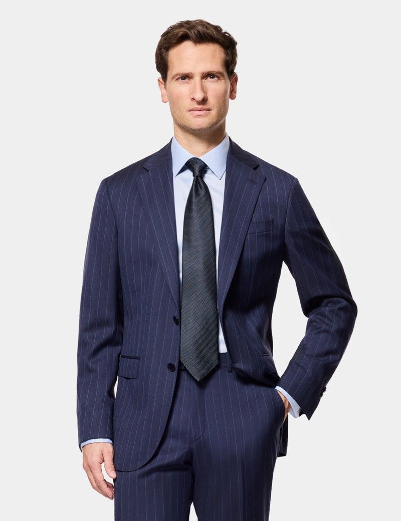 Tailored Fit Navy Herringbone Stripe 1913 Suit Jacket