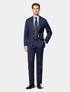 Tailored Fit Navy Herringbone Stripe 1913 Suit Jacket