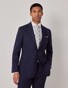 Navy Herringbone Stripe Italian Wool Tailored Fit Suit  - 1913 Collection