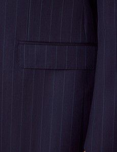 Navy Herringbone Stripe Italian Wool Tailored Fit Suit  - 1913 Collection-preview3