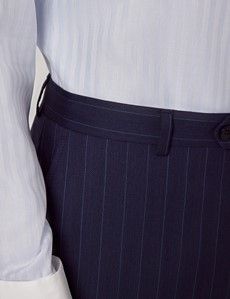 Navy Herringbone Stripe Italian Wool Tailored Fit Suit  - 1913 Collection-preview8