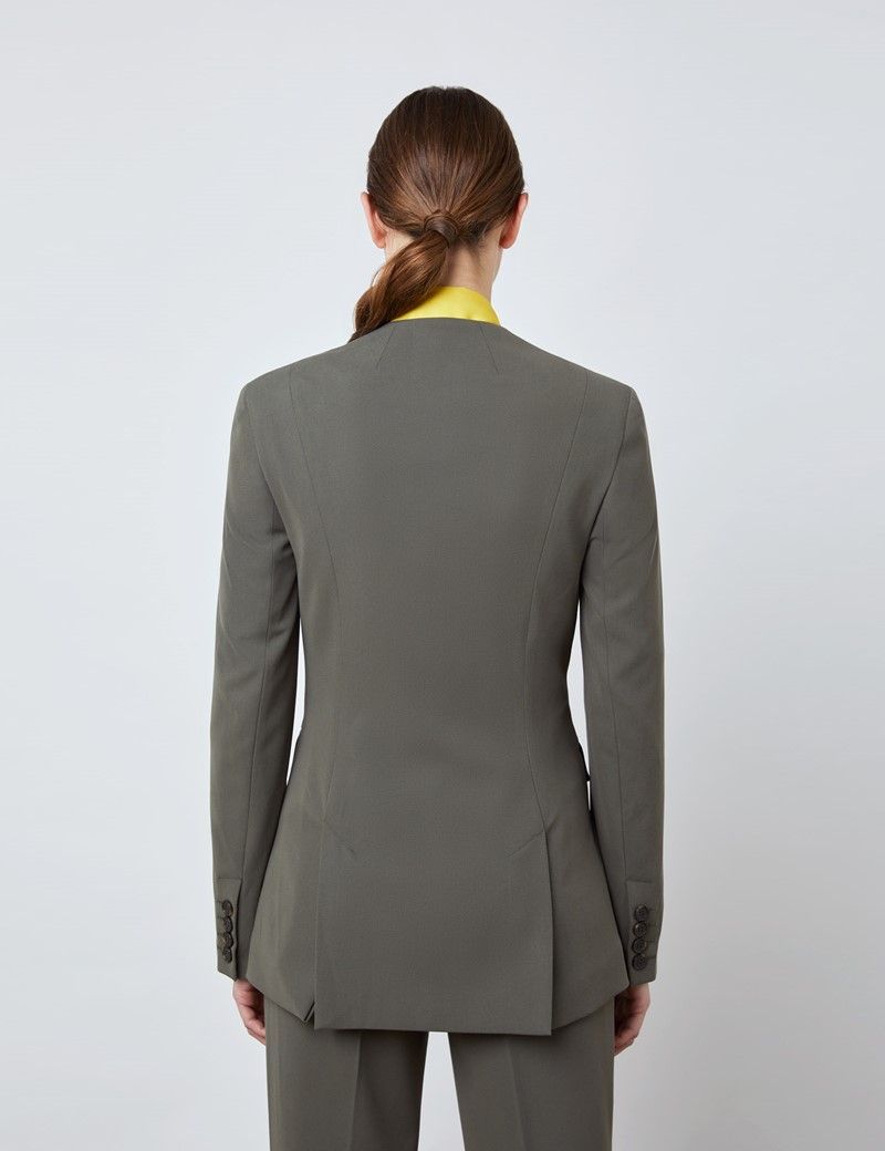 Collarless suit jacket best sale