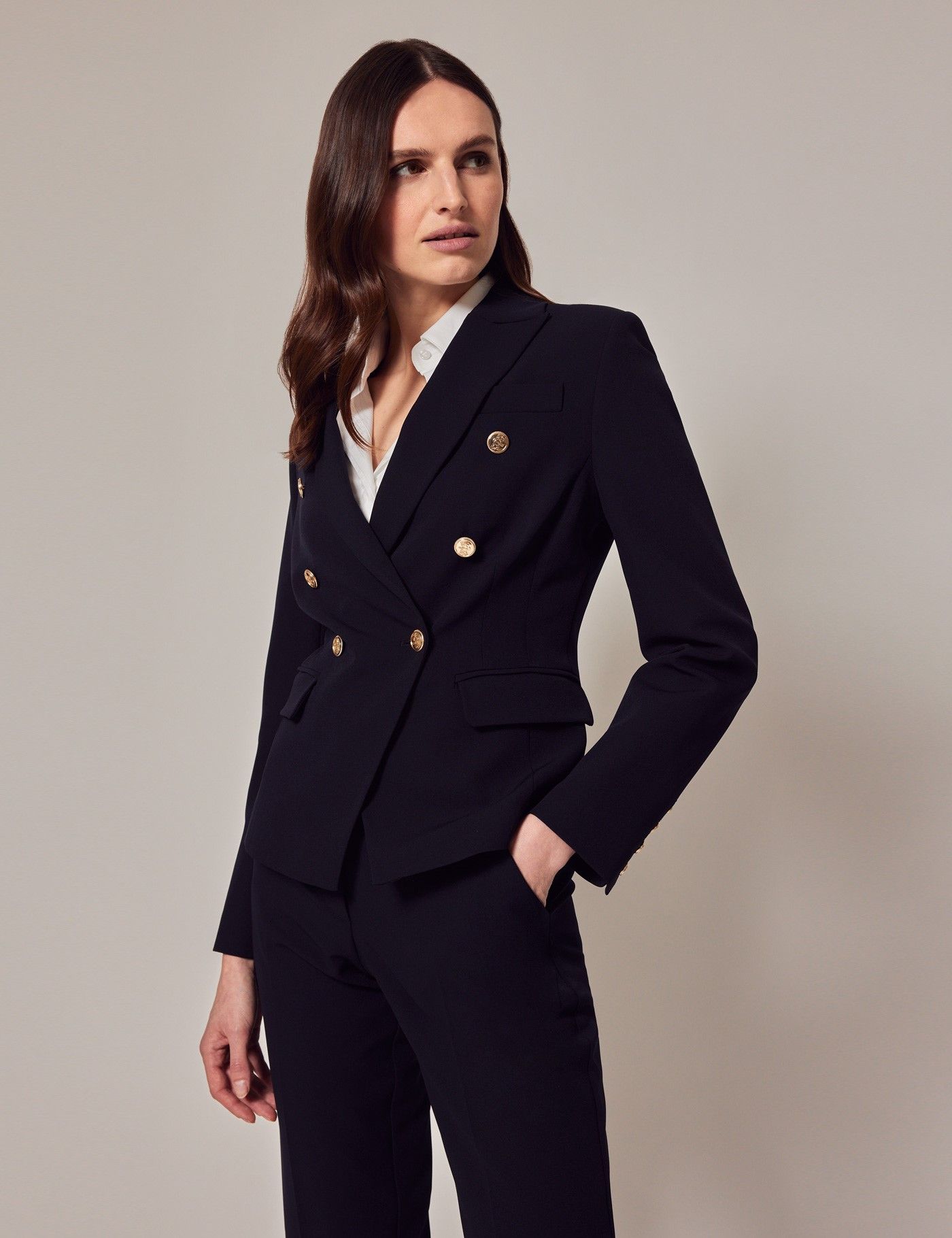 Navy Double Breasted Suit Jacket | Hawes & Curtis