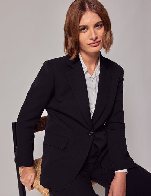 Black Single Breasted Longline Blazer
