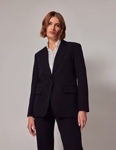 Black Single Breasted Longline Blazer-preview3