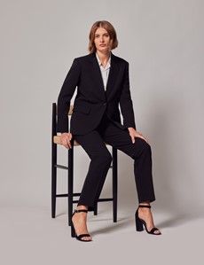 Black Single Breasted Longline Blazer-preview6