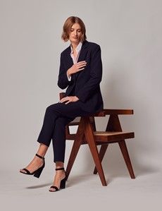 Navy Single Breasted Longline Blazer-preview5
