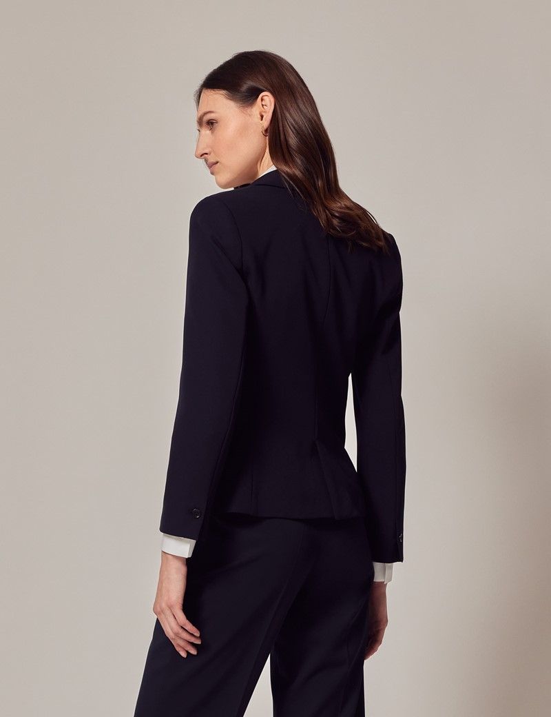 Women's Navy Single Breasted Longline Blazer | Hawes & Curtis