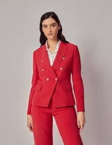 3510318 Red Double-Breasted Long Jacket