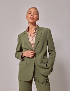 Olive Green Single Breasted Longline Blazer