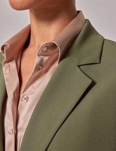 Olive Green Single Breasted Longline Blazer-preview2